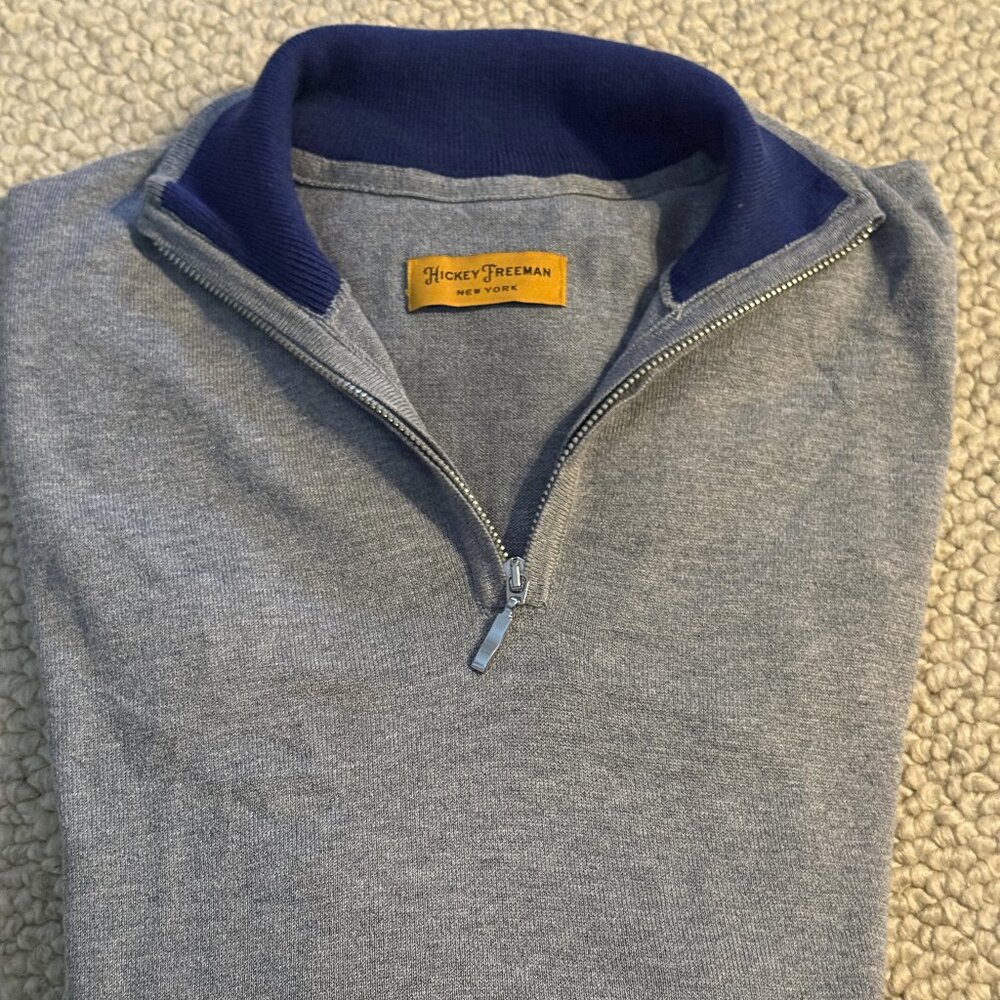 Hickey Freeman Luxury Long Sleeve lightweight Silk/Cotton 1/4 zip Sweater Shirt